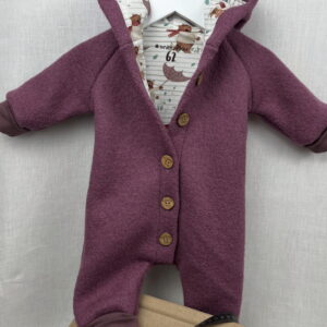 WollWALK «WALK-Overall mit Knöpfen - Mauve mit RegenschirmBär» Grösse 62