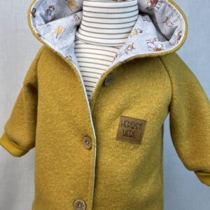 WollWALK «WALK-Jacke - Senfgelb mit Herbstwichtel» Grösse 86