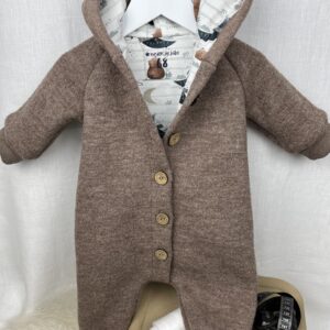 WollWALK «WALK-Overall mit Knöpfen - Braun meliert mit little Dreamer» Grösse 68
