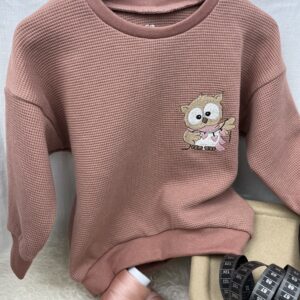 Kleider «Sweater - Waffelstrick Jersey Mauve - gestickte Eule» Grösse 92