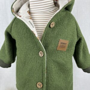 WollWALK «WALK-Jacke - Moosgrün mit Wild & Free Foxi» Grösse 86