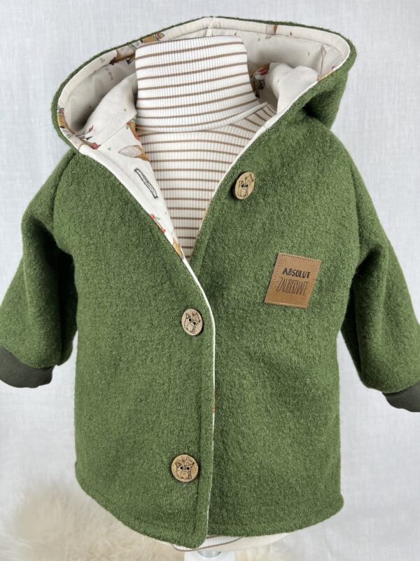 WollWALK «WALK-Jacke - Moosgrün mit Wild & Free Foxi» Grösse 86