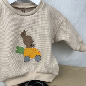 Kleider «Sweater - Waffelstrick Jersey Hellbeige - gestickter Karotten Express» Grösse 74