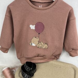 Kleider «Sweater - Waffelstrick Jersey Clay Pink - gestickter Teddy Ballonflieger» Grösse 86