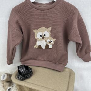 Kleider «Sweater - Waffelstrick Jersey Altmauve - gestickte Eulen» Grösse 92