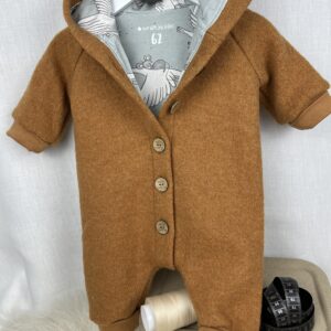 WollWALK «WALK-Overall mit Knöpfen - Goldgelb mit Herr Maus und Frau Gans» Grösse 62