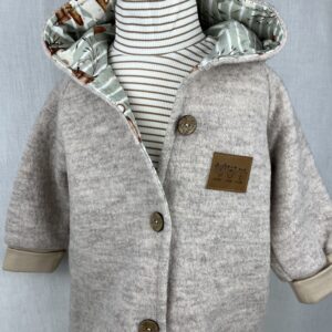 WollWALK «WALK-Jacke - Naturweiss mit Bär und Fuchs» Grösse 98